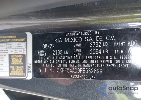 2023 Kia Forte Gt-Line z USA, uszkodzony, nr VIN 3KPF54AD9PE532899